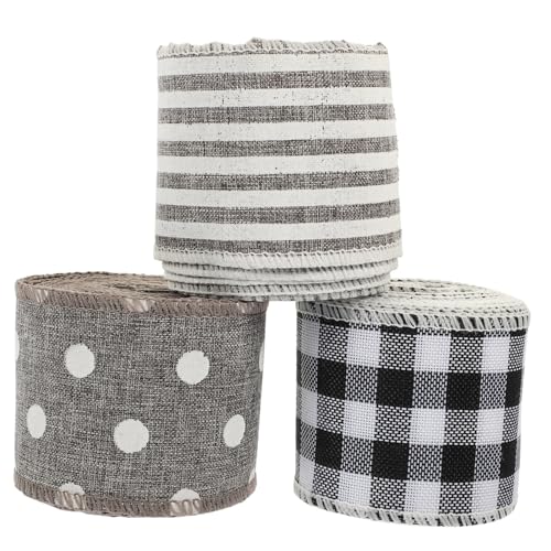 WEKAMOS 3 Rollen Weihnachtsband Breit Lang Dekoratives DIY Geschenkband mit Klassischen Mustern Farbintensiv Glatt Knitterfrei Vielseitig für Weihnachtsdeko Geschenkverpackung von WEKAMOS
