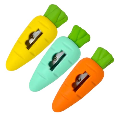 WEKAMOS 3 Stück Mini Karotten Radiergummi mit Integriertem Hand anspitzer Bunte Schulbedarf Party Favors Praktisch Leicht Tragbar Kreative Schreibwaren für Schule Büro Kunst von WEKAMOS