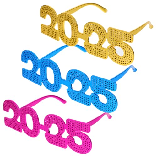 WEKAMOS 3 Stück Neujahrs partybrillen Bunte Dekorative Zahlen brillen für Silvester Fotoshooting Leichte Bequeme Faschingsbrillen für Erwachsene und Festliche Eyewear Zubehör von WEKAMOS