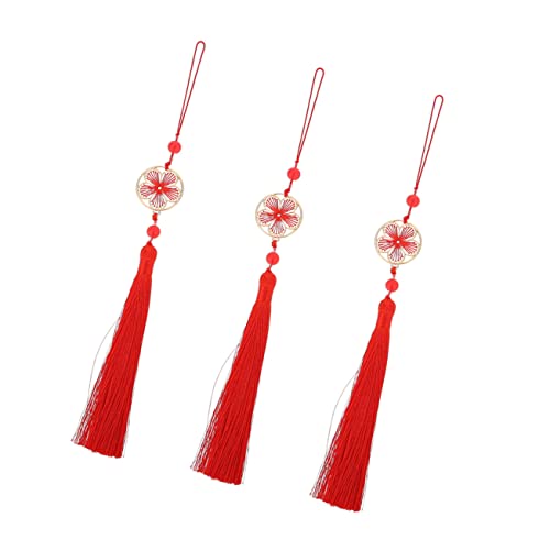 WEKAMOS 3 Stück Teiliges Blumenquasten Anhänger DIY Lesezeichen Quasten mit Hängenden Blüten für Taschen Schlüssel und Vintage Chinesische Kostüme Rot von WEKAMOS