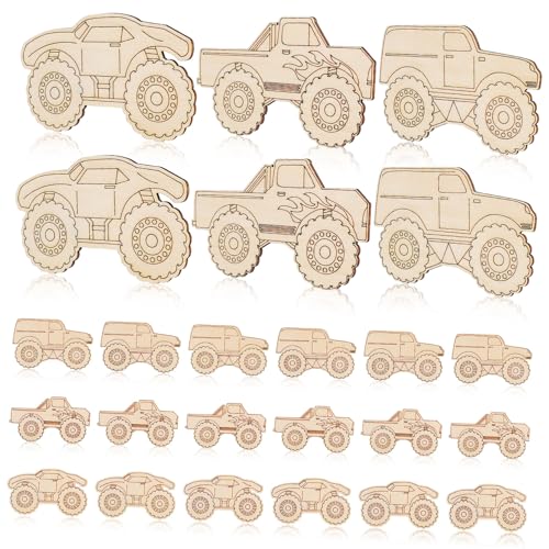 WEKAMOS 30 Stk. Teiliges Holz Monster Truck Bastelset Naturbelassene Lkw Rohlinge zum Bemalen Hängende Holzdekoration für Kindergeburtstag DIY Holzautos für Kreativprojekte und WEKAMOS 30 Stk. Teiliges Holz Monster Truck Bastelset Naturbelassene Lkw Rohlinge zum Bemalen Hängende Holzdekoration für Kindergeburtstag DIY Holzautos für Kreativprojekte und von WEKAMOS