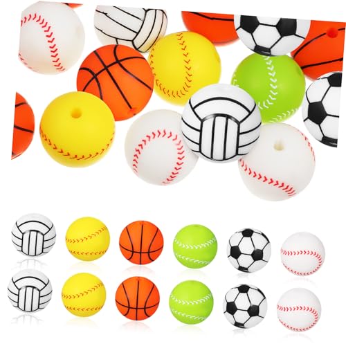 WEKAMOS 30 Stück Teiliges Silikon Freizeitball Perlen Robuste DIY Armband Bastelperlen mit Baseball Basketball Volleyball Fußball Motiven Vielseitig für Schmuckherstellung und Accessoires von WEKAMOS