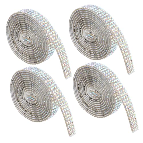 WEKAMOS 4 Rollen Selbstklebendes Strassband Reihen Ab Farbglitzer Breit Rolle für DIY Schmuck Geschenkverpackung Bekleidungsdekoration und Bastelprojekte von WEKAMOS
