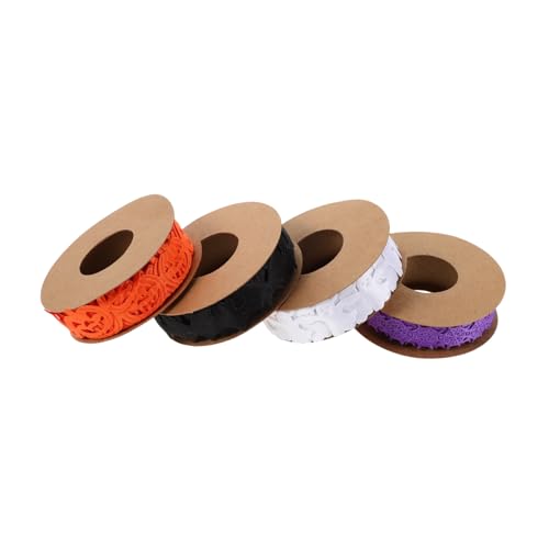 WEKAMOS 4 Stück Halloween-dekorationsband DIY Bastelband Set mit Kürbis Geist Fledermaus Spinnennetz Motiven Dünnes Schwarzes Geschenkband für Kranzherstellung Partydeko Verpackung von WEKAMOS
