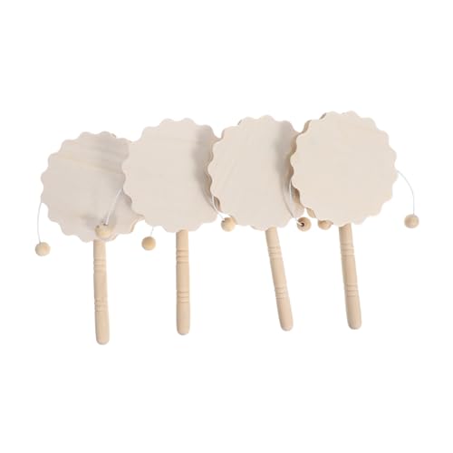WEKAMOS 4 Stück Teiliges Blanko Holz Rasseltrommel Unvollendetes DIY Malspielzeug Glatte Oberfläche zum Bemalen und Kreativsein für Bastelfreunde von WEKAMOS