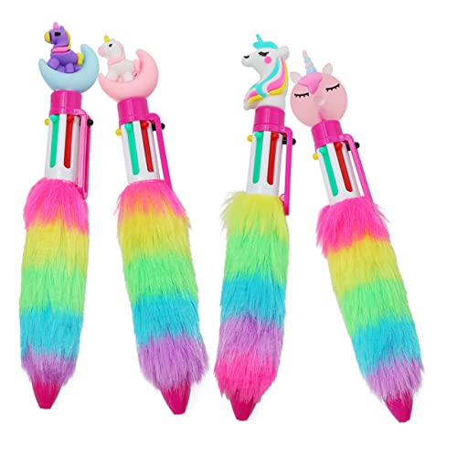 WEKAMOS 4 Stück Teiliges Bunte Kugelschreiber mit Flauschigem Einhorn Design Kinderfreundliche Schreibstifte für Mädchen Komfortabel und Langlebig für Schule und Alltag Lustige Stifte für von WEKAMOS