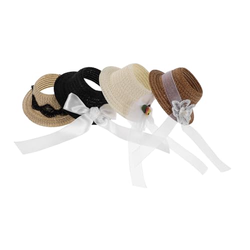 WEKAMOS 4 Stück Teiliges Mini Puppenhüte aus Stoff Leichte Langlebige Mini Top Hats mit Schleifen für Kreative DIY Bastelprojekte Vielseitig für Rollenspiele und Festliche Dekorationen von WEKAMOS