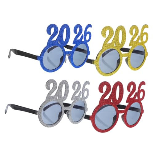 WEKAMOS 4 Stück Teiliges Neujahrsbrillen aus Robustem Pc Material Biegefest Glitzernde Zahlenbrille für Silvester Abschlussfeiern und Zubehör Vielseitiges Partyaccessoire von WEKAMOS