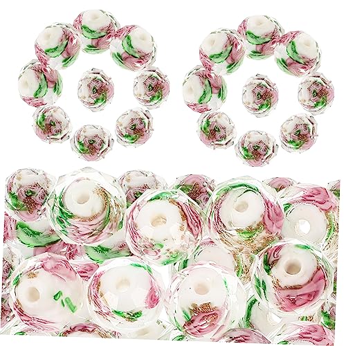 WEKAMOS 40 Stück Stone Beads mit Blumenmuster für DIY Armbänder Schmuck Bastelzubehör und Facettierte Glasperlen für Kreative Handarbeiten von WEKAMOS