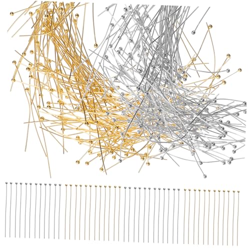 WEKAMOS 400 Stück Schmuck Basteln Ballkopf Pins Silber Gold DIY Perlen Nadeln für Ohrringe Halsketten Armbänder Handarbeit Zubehör von WEKAMOS