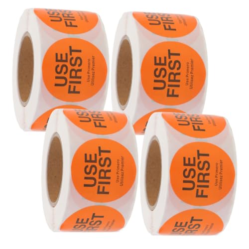 WEKAMOS 4Rollen Use First Aufkleber für Lebensmittelservice Runde Etiketten für Küche und Restaurant pro für Vorratskontrolle und Kennzeichnung von WEKAMOS