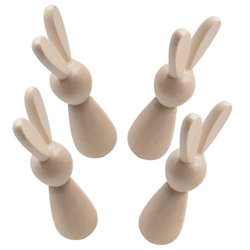 WEKAMOS 4Stücke Unfertige Holz Hasen Figuren DIY Bastelset für Projekte Holz zum Bemalen für Ostern und Dekoration Bastelversorgung von WEKAMOS