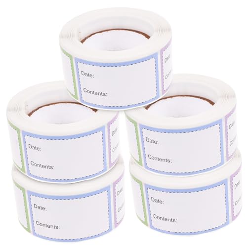 WEKAMOS 5 Rollen Selbstklebende Sicherheits Datumsaufkleber für Lebensmittel Handbeschreibbare Ablösbare Flaschenaufkleber für Küche Vielseitige Gefrier Kühlschrank labels Langlebig und von WEKAMOS