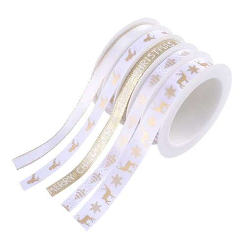WEKAMOS 5 Rollen Weihnachtsband Bedrucktes Geschenkband in Weiß Gold Dekoratives Schleifenband für DIY Basteln Geschenkverpackung Partydeko Vielseitiges Weihnachts Dekoband WEKAMOS 5 Rollen Weihnachtsband Bedrucktes Geschenkband in Weiß Gold Dekoratives Schleifenband für DIY Basteln Geschenkverpackung Partydeko Vielseitiges Weihnachts Dekoband von WEKAMOS
