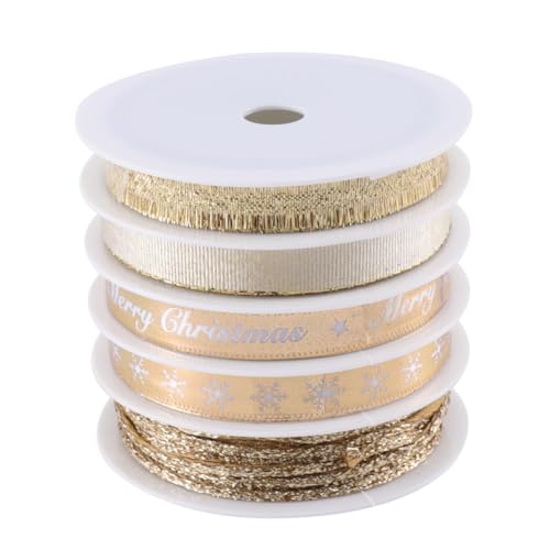 WEKAMOS 5 Rollen Weihnachtsband Goldfarben Breit Lang Bedrucktes Dekoband mit Festlichem Motiv Vielseitig für Geschenkverpackung DIY Basteln und Partydeko Geeignet WEKAMOS 5 Rollen Weihnachtsband Goldfarben Breit Lang Bedrucktes Dekoband mit Festlichem Motiv Vielseitig für Geschenkverpackung DIY Basteln und Partydeko Geeignet von WEKAMOS