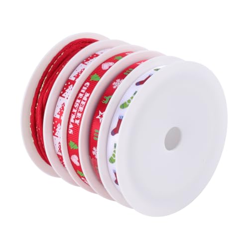 WEKAMOS 5 Rollen Weihnachtsband Rot Bedrucktes Deko Geschenkband für Basteln DIY Partydekoration Festliche Schleifen und Verpackungen von WEKAMOS