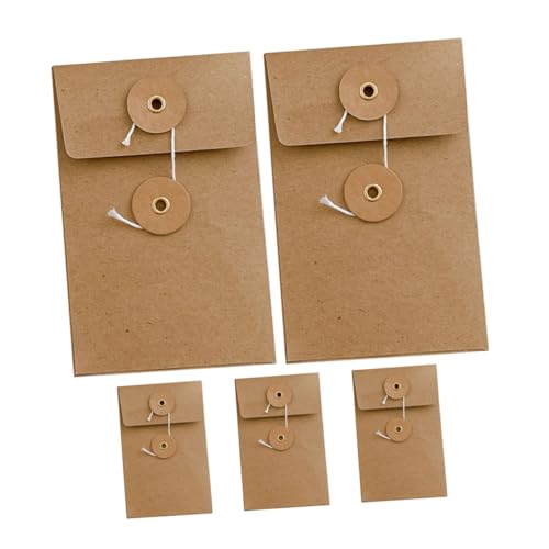 WEKAMOS 5 Stück Kraftpapier Umschläge mit Schnurverschluss Stabile Dokumententaschen für Einladungskarten Grußkarten und Aufbewahrung Vintage Aufbewahrungsbeutel Passend für Notizbücher von WEKAMOS