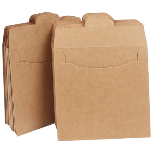 WEKAMOS 50 Stück Braune Kraftpapier CD Hüllen aus Robustem Kraftpapier Wiederverwendbare Aufbewahrungshüllen für Dokumente und Karten Atmungsaktive Papiertüten für Vielseitige Nutzung und von WEKAMOS