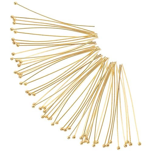 WEKAMOS 50 Stück Goldfarbene Kopfstifte aus Edelstahl Langlebige Schmuckkopfnadeln für DIY Ohrschmuck und Bastelarbeiten Rostfrei Wiederverwendbar Geeignet für Halsketten und Armbänder von WEKAMOS