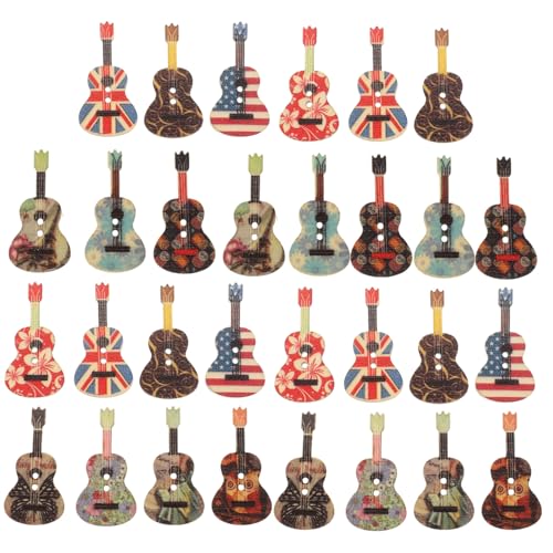 WEKAMOS 50 Stück Holzknöpfe Gitarrenform Retro Nähknöpfe für DIY Bastelbedarf Bunte Mantelknöpfe Kreative Holzknöpfe zum Aufnähen für Kleidung und Handwerk Zufällige Farbe Zufällige Farbe von WEKAMOS