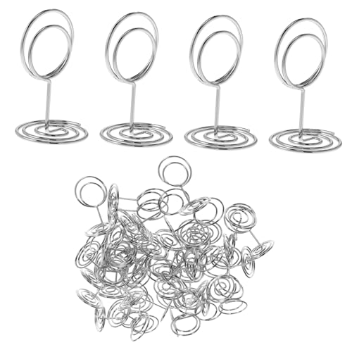 WEKAMOS 50 Stück Metall Tischkartenhalter Rund Silber Stabiler Memo Stand für Visitenkarten Fotohalter Notizen Vielseitig Einsetzbar für Hochzeit Restaurant Büro Dekoration von WEKAMOS