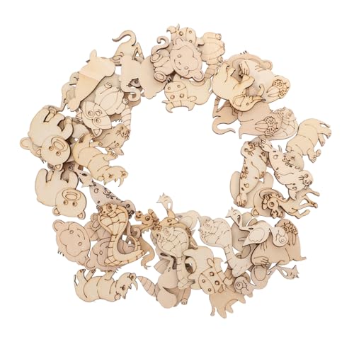 WEKAMOS 50 Stück Tier Holzausschnitte Unfertige Holzscheiben für DIY Bastelarbeiten Holztiere Bemalen Holzstücke für Heimdeko Party Ornamente von WEKAMOS