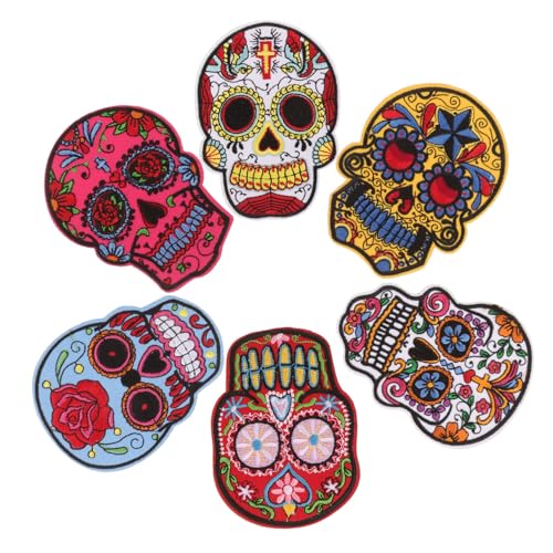 WEKAMOS 6 Stück Teiliges Bestickter Halloween Schädel Aufnäher zum Aufnähen und Aufbügeln Langlebige Stoffapplikationen für Jacken Taschen Hüte Modischer Punkstil WEKAMOS 6 Stück Teiliges Bestickter Halloween Schädel Aufnäher zum Aufnähen und Aufbügeln Langlebige Stoffapplikationen für Jacken Taschen Hüte Modischer Punkstil von WEKAMOS