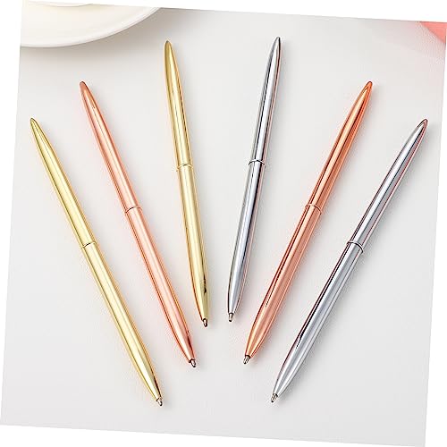 WEKAMOS 6 Stück Teiliges Kugelschreiber aus Metall Ergonomisch Glatt Schreibend Gold Roségold Silber für Schule Büro und Studentenbedarf von WEKAMOS