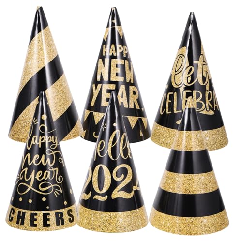 WEKAMOS 6 Stück Teiliges Neujahrs-partyhüte aus Leichtem Papier Schwarz-gold Design für Silvester Fotorequisiten und Festliche Dekoration als Partyzubehör und Mitgebsel WEKAMOS 6 Stück Teiliges Neujahrs-partyhüte aus Leichtem Papier Schwarz-gold Design für Silvester Fotorequisiten und Festliche Dekoration als Partyzubehör und Mitgebsel von WEKAMOS
