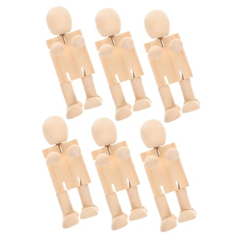 WEKAMOS 6 Stück Teiliges Unbemalte Holzroboterfiguren zum Bemalen DIY Pädagogisches Holzspielzeug für Bewegliche Gelenkpuppen Malen Eltern Junge Mädchen und Lernspielzeug von WEKAMOS