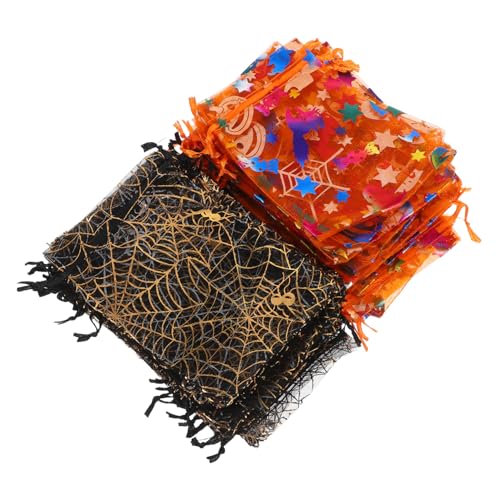 WEKAMOS 60stücke Halloween Organza Süßigkeitenbeutel Mit Kordelzug Für Snacks Und Leckereien Partygeschenktüten Mit Spinnen Und Kürbisdruck Für Halloween-feiern Und Trick--treat von WEKAMOS