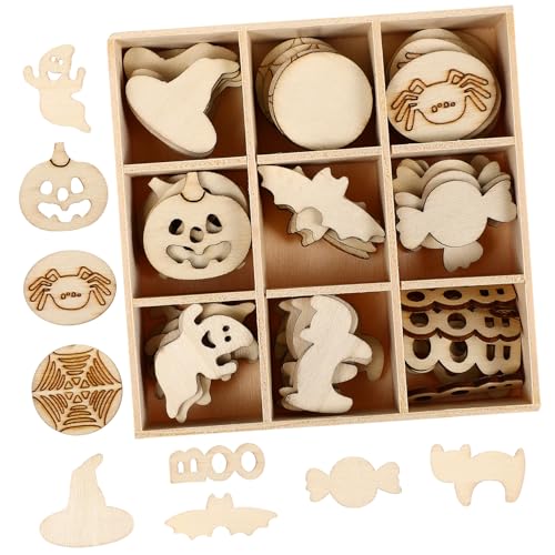 WEKAMOS 72 Stück Teiliges Halloween Holz Dekorationsset Box Packed Crafts mit Einzigartigen Holzchips Geruchlos für DIY Basteln Kinderhandwerk und Partydeko Vielseitige Holzanhänger für von WEKAMOS