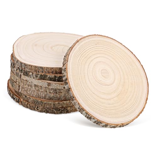 WEKAMOS 8 Stück Teiliges Naturbelassene Paulownia Holzscheiben mit Rinde Glatte Oberfläche Vielseitig für Bastelarbeiten Rustikale Dekorationen und DIY Holzkunst von WEKAMOS