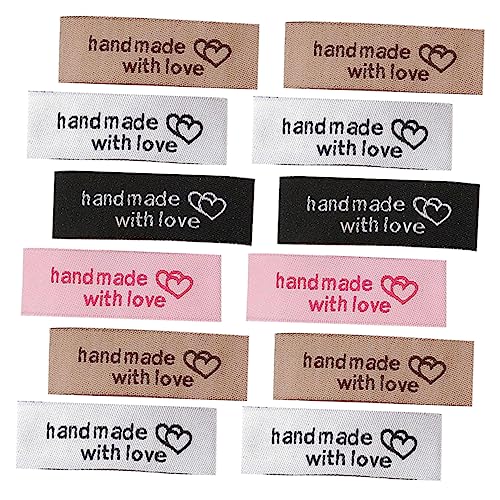 WEKAMOS 80 Stück Handmade Kleidung Etiketten aus DIY Nählabels für Kleidung Woven Tags Rosa und Schokolade für Jeans Taschen und von WEKAMOS