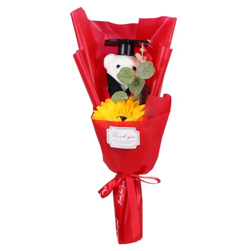 WEKAMOS Abschlussbär Bouquet Niedlicher Plüschstrauß mit Sonnenblumen und Doktorhut für Absolventen zur Abschlussfeier Langlebig und Bezaubernd von WEKAMOS