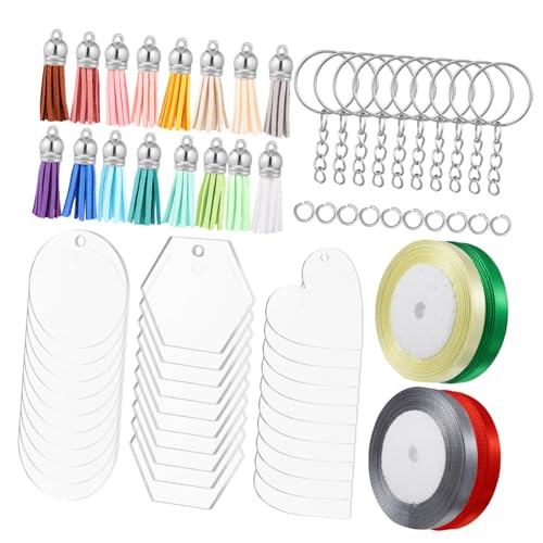 WEKAMOS Acryl Schlüsselanhänger mit Quasten und Biegeringen Transparente Runde DIY Blank Schlüsselring Anhänger für Bastelprojekte Zubehör für Kreative Geschenke und Zufällige Farbe von WEKAMOS
