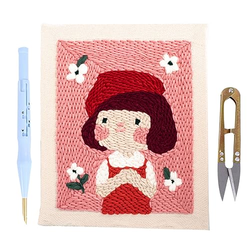 WEKAMOS DIY Punch Needle Set für Anfänger Stickerei Material Kit mit Farbigen Wollen Stoffschneider und Zubehör Handwerksprojekt für Erwachsene von WEKAMOS