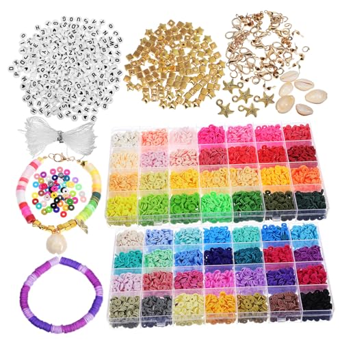 WEKAMOS DIY Schmuckset Armband und Halsketten Zubehör mit Polymer Clay Perlen Spacer Beads Buchstabenperlen Vielseitiges Bastelset für Freundschaftsbänder und Schmuckdesign von WEKAMOS