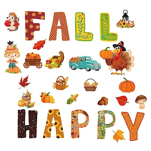 WEKAMOS Herbstliche Thanksgiving Papierdeko Teilig mit Klebepunkten Bunte Kürbis Ahornblatt und Truthahn Ausschnitte für Klassenzimmer Pinnwand Wand und Partydekoration von WEKAMOS