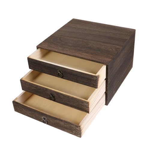 WEKAMOS Holz Schubladenbox Lagig Vintage Retro Stil Desktop Organizer Schreibtisch Aufbewahrungskasten für Büro und Zuhause Kompakte Holzbox für Ordentliche Ablage und Dekoration von WEKAMOS