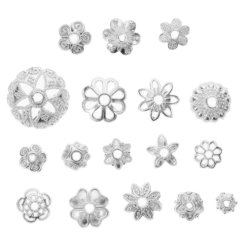 WEKAMOS Metallperlen Kappen Blumenform Silberfarben Bead Caps für Schmuckherstellung DIY Armbänder Halsketten Perlenkappen Zubehör für Kreative Schmuckteile von WEKAMOS