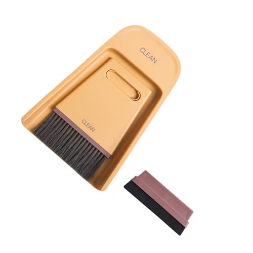 WEKAMOS Mini Desktop Set Gelber Tischbesen mit Handbesen und Kehrschaufel Kompaktes Haushalts Reinigungsset für Büro und Zuhause Praktisch für Enge Räume und Möbelpflege von WEKAMOS