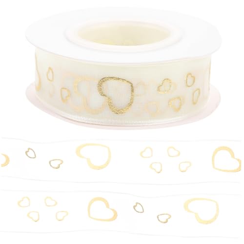 WEKAMOS Premium Breites Langes Goldgeprägtes Chiffon geschenkband mit Herzmuster Multifunktionales Leichtes Dekorationsband für Festivalverpackungen DIY bastelprojekte und von WEKAMOS