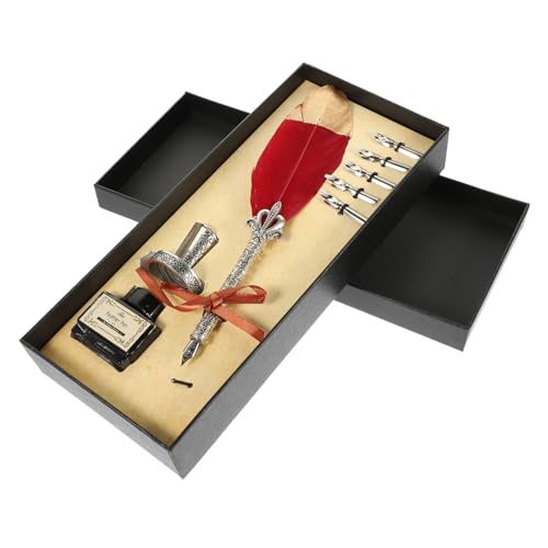 WEKAMOS Retro Quill Pen mit Tintenfass Langlebiger Füllfederhalter Vielseitig als Schreibgerät und Edles für Kalligraphie Bürodekoration Anfänger und Sammler Geeignet von WEKAMOS