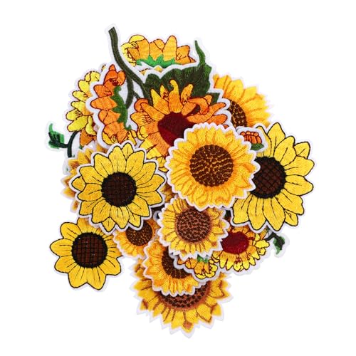 WEKAMOS Sonnenblume Aufnäher Bestickte Blumen Patches aus Strapazierfähig und Hautfreundlich zum Aufbügeln und Aufnähen für Kleidung Taschen Hüte und Schuhe DIY Textilapplikationen von WEKAMOS
