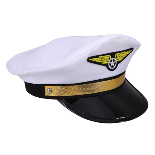 WEKAMOS Verstellbare Pilotenmütze Erwachsene Weiß für Halloween Kostüm Party Maskerade Stilvolle Uniform Kappe für Damen und Herren WEKAMOS Verstellbare Pilotenmütze Erwachsene Weiß für Halloween Kostüm Party Maskerade Stilvolle Uniform Kappe für Damen und Herren von WEKAMOS
