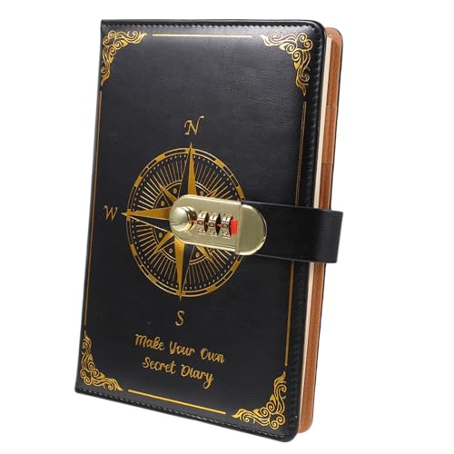 WEKAMOS Vintage Business Notebook mit Zahlenschloss Robustes PU Leder Journal mit Dicken Innenseiten und Kartenfächern Tragbares Schreibheft für Arbeit Studium und Alltag Schwarzes von WEKAMOS