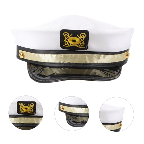 WEKAMOS Weiße Kapitänsmütze mit Flachem Dach für Erwachsene Leichte und Atmungsaktive Matrosenmütze für Yacht Bootsparty Unisex Cosplay hut für Karneval und Mottoparty von WEKAMOS