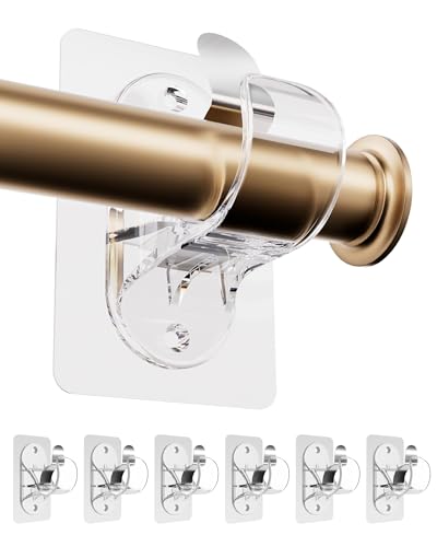 WEKIWGOT Gardinenstangehalter Ohne Bohren, Vorhangstangenhalter Selbstklebend mit Schrauben, Gardinenhaken, Stangenhalterung für Bad, Küche, Wohnzimmer, Schlafzimmer (6 Stück) von WEKIWGOT