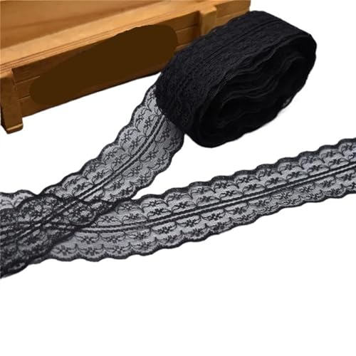 Vintage-Spitzenbordüre, 10 Yards 4,5 cm Spitzenband DIY Bekleidung Nähen Stoff Spitzenbesatz Geschenkartikel Verpackung Spitzenband(08 Black) von WEKONUMEX